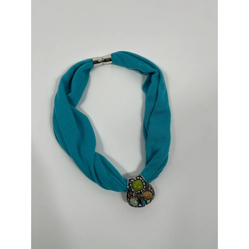 VTG 90s Y2K Maximalist Statement Womens Necklace Silver Blue Boho Chic Artsy